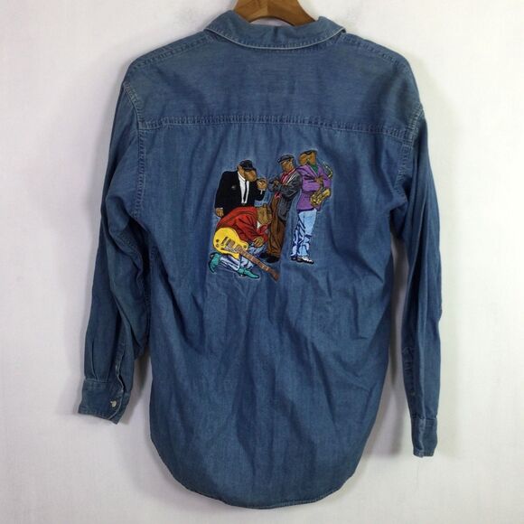 Camel Men's Joe Camel Tobacco Jazz Band Long Sleeve Shirt Blue Denim Size M - Picture 9 of 15